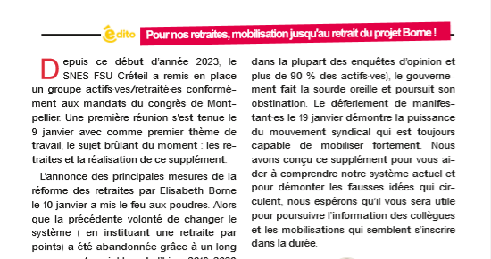 Supplément retraite au journal du SNES-FSU Créteil