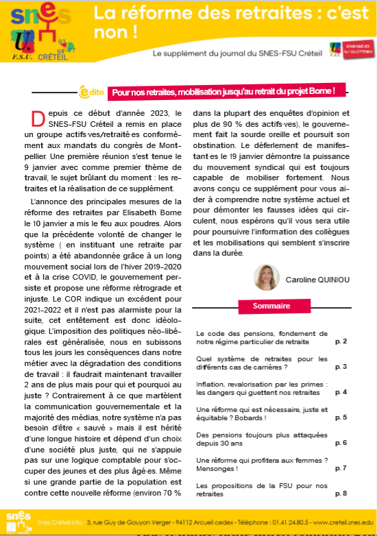 Supplément retraite au journal du SNES-FSU Créteil