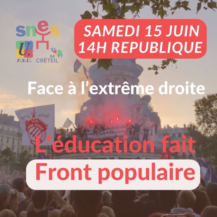 Mobilisons-nous contre l'extrême droite le 15 juin à 14H